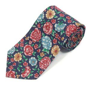 VAN GOGH Collection Floral Red Blue Ochre on Navy Men's Neck Tie